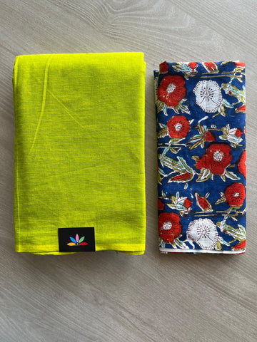 Plain Cotton Saree with Contrast Blouse - 37266