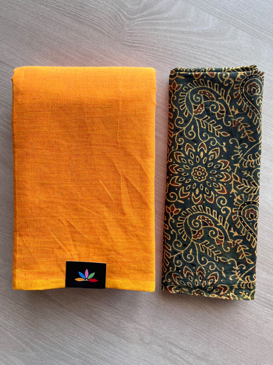 Plain Cotton Saree with Contrast Blouse - 37267-37268