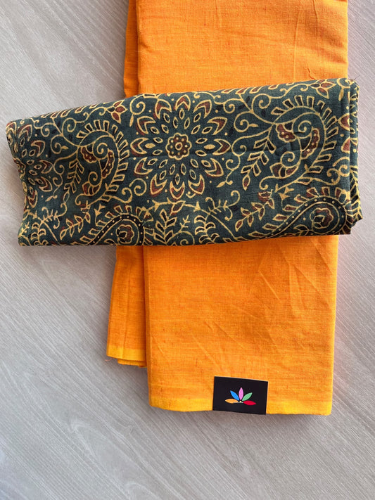 Plain Cotton Saree with Contrast Blouse - 37267-37268