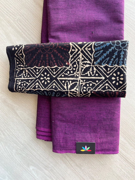 Plain Cotton Saree with Contrast Blouse - 37269-37270