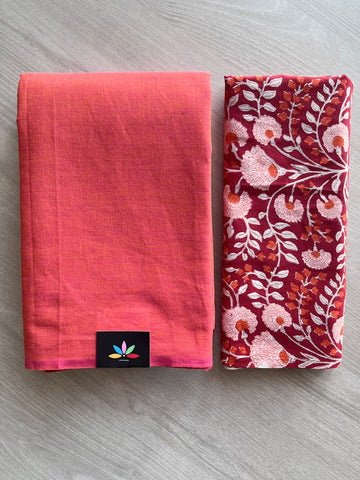 Plain Cotton Saree with Contrast Blouse - 37271-37272