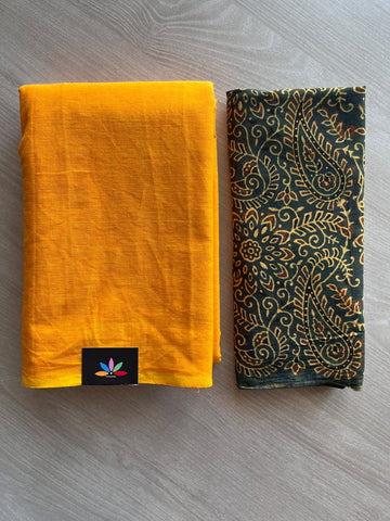 Plain Cotton Saree with Contrast Blouse - 37273-37274