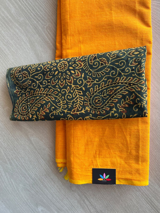 Plain Cotton Saree with Contrast Blouse - 37273-37274