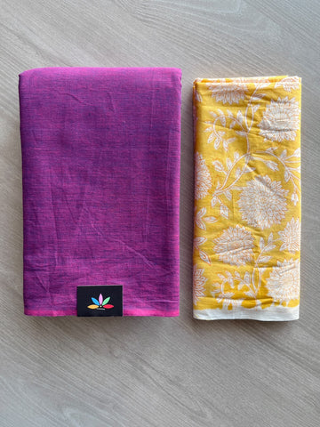 Plain Cotton Saree with Contrast Blouse - 37275-37276