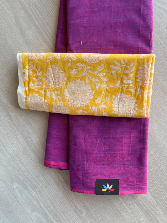 Plain Cotton Saree with Contrast Blouse - 37275-37276