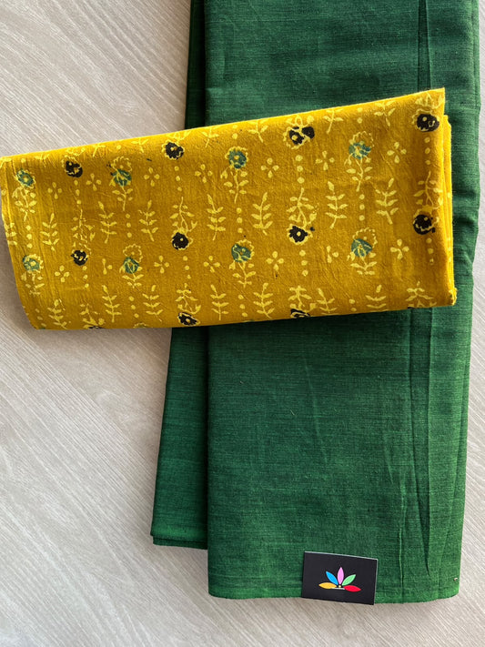 Plain Cotton Saree with Contrast Blouse - 37277