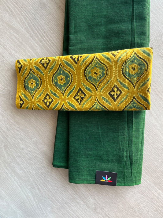 Plain Cotton Saree with Contrast Blouse - 37278