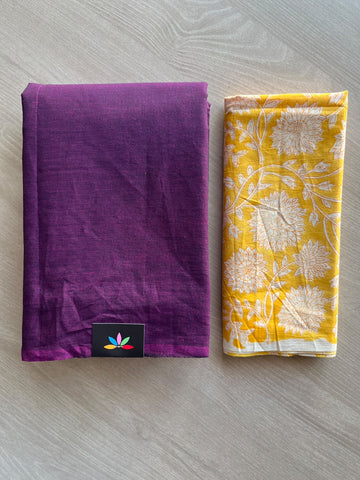 Plain Cotton Saree with Contrast Blouse - 37279-37280