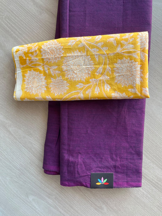 Plain Cotton Saree with Contrast Blouse - 37279-37280