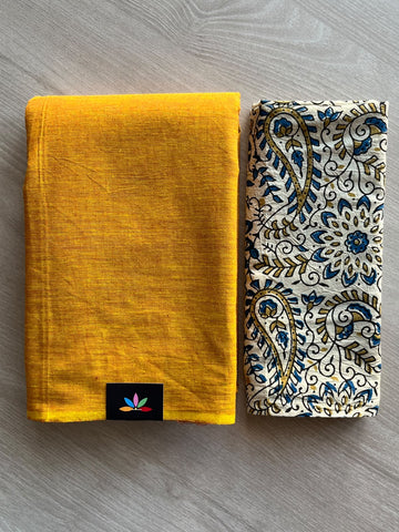 Plain Cotton Saree with Contrast Blouse - 37281-37282