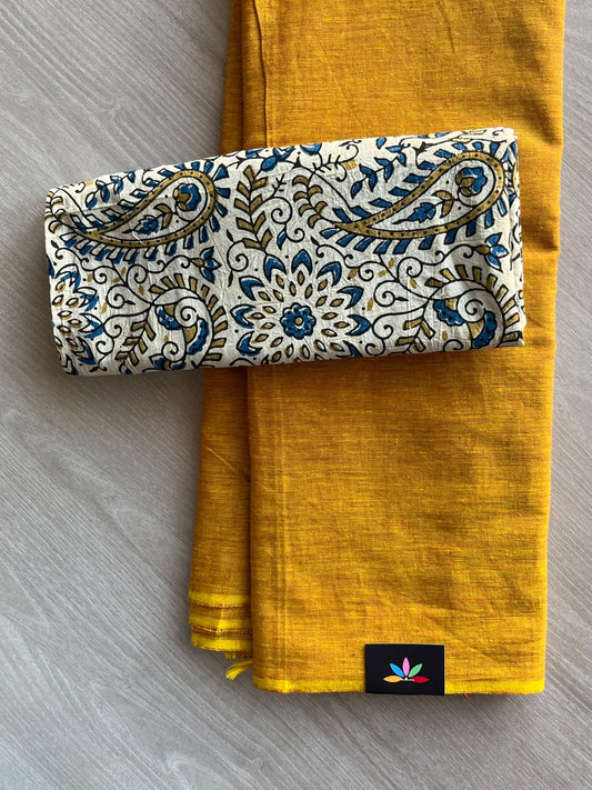Plain Cotton Saree with Contrast Blouse - 37281-37282