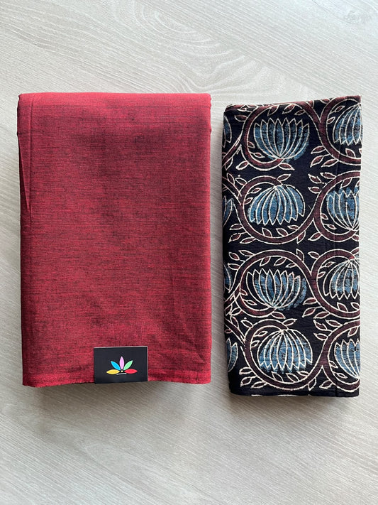 Plain Cotton Saree with Contrast Blouse - 37291-37292