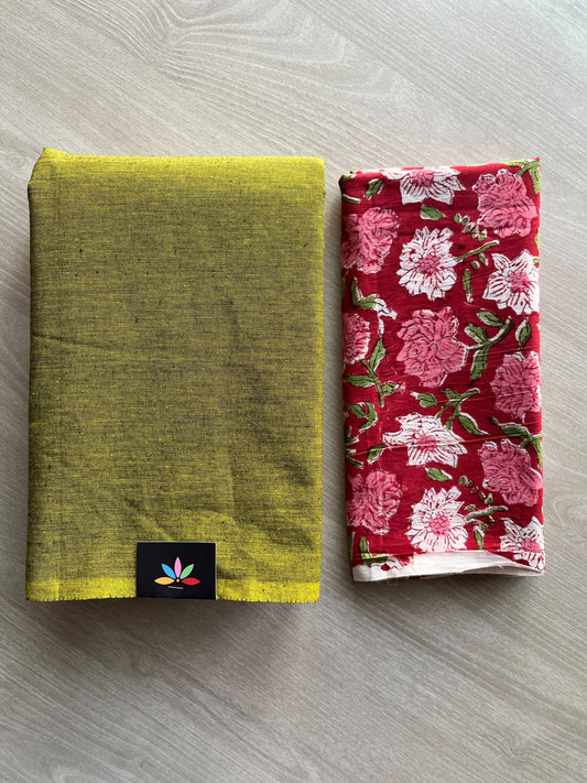Plain Cotton Saree with Contrast Blouse - 37293-37294