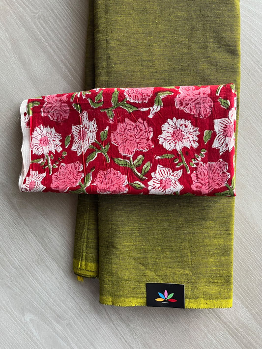 Plain Cotton Saree with Contrast Blouse - 37293-37294