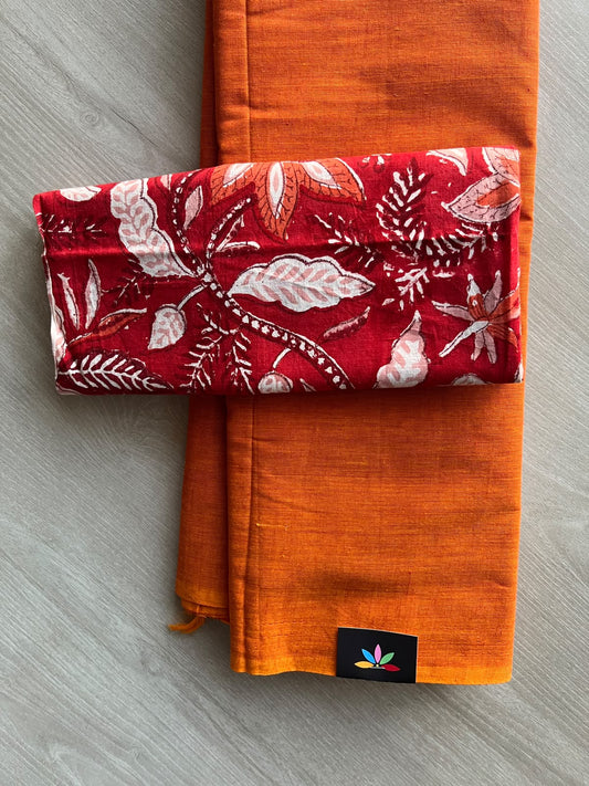 Plain Cotton Saree with Contrast Blouse - 37295-37296