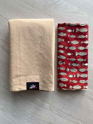 Plain Cotton Saree with Contrast Blouse - 37299-37300