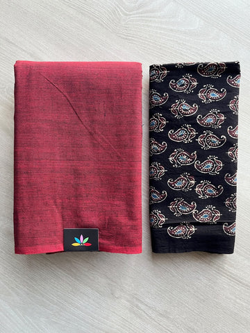 Plain Cotton Saree with Contrast Blouse - 37303-37304
