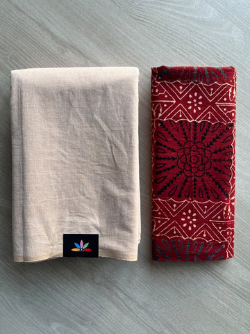 Plain Cotton Saree with Contrast Blouse - 37305-37306