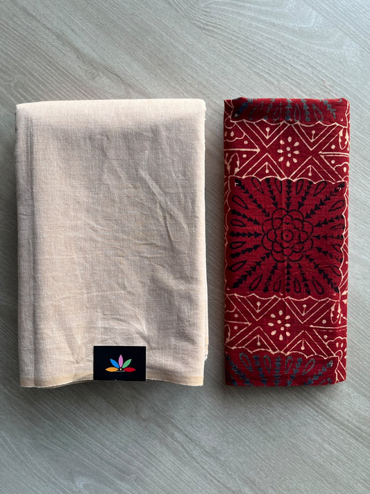 Plain Cotton Saree with Contrast Blouse - 37305-37306
