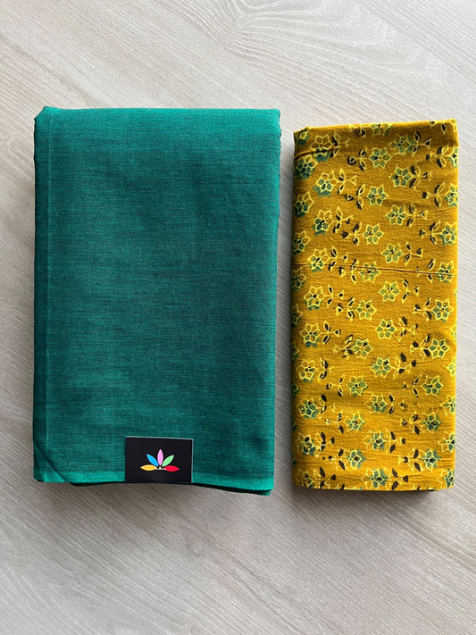 Plain Cotton Saree with Contrast Blouse - 37307-37308