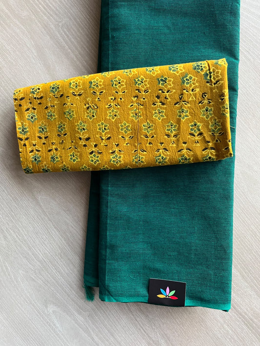 Plain Cotton Saree with Contrast Blouse - 37307-37308