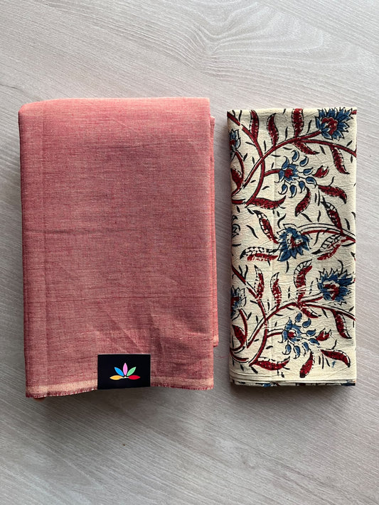 Plain Cotton Saree with Contrast Blouse - 37309-37310