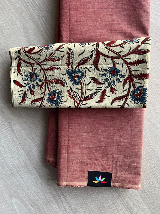 Plain Cotton Saree with Contrast Blouse - 37309-37310