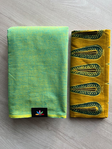 Plain Cotton Saree with Contrast Blouse - 37311-37312