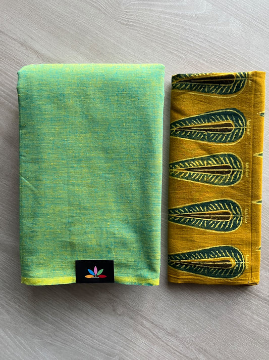 Plain Cotton Saree with Contrast Blouse - 37311-37312