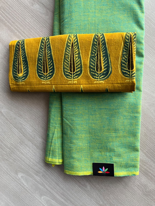 Plain Cotton Saree with Contrast Blouse - 37311-37312