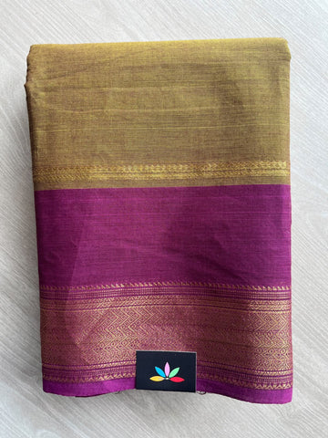 Antique Gold Zari Border Chettinad Cotton Saree - 37316