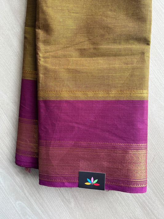 Antique Gold Zari Border Chettinad Cotton Saree - 37316