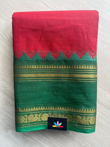 Cardinal Red Zari Border Chettinad Cotton Saree - 37318