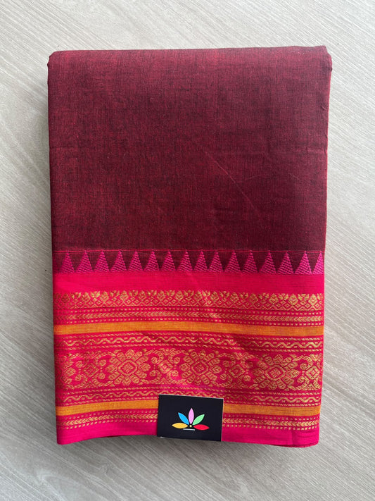 Maroon Zari Border Chettinad Cotton Saree - 37322