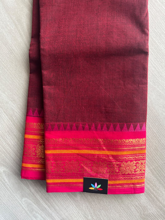 Maroon Zari Border Chettinad Cotton Saree - 37322