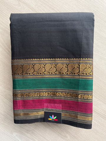 Black Zari Border Chettinad Cotton Saree - 37323