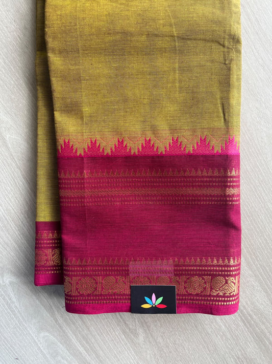 Gold Lustre Zari Border Chettinad Cotton Saree - 37324