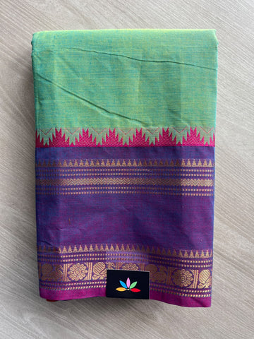 Light Sea Green Zari Border Chettinad Cotton Saree - 37326