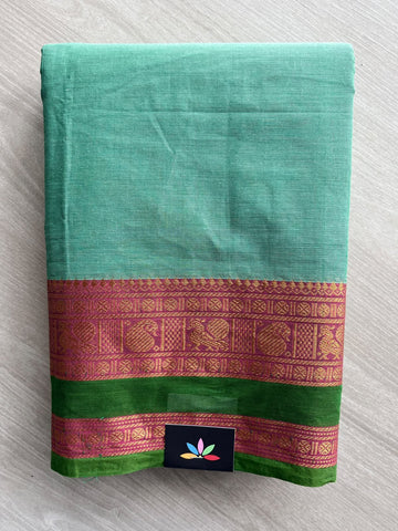 Ice Green Zari Border Chettinad Cotton Saree - 37336