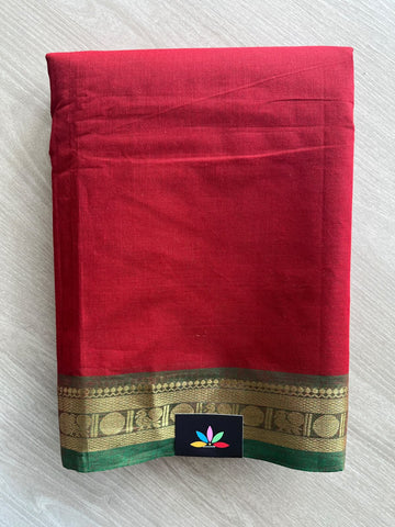 Venetian Red Zari Border Chettinad Cotton Saree - 37337