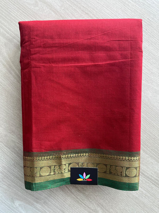 Venetian Red Zari Border Chettinad Cotton Saree - 37337