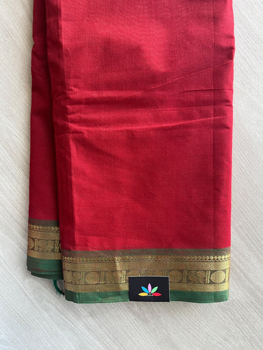 Venetian Red Zari Border Chettinad Cotton Saree - 37337