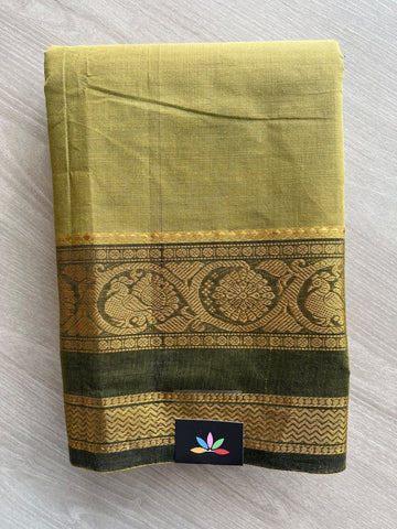 Linden Green Zari Border Chettinad Cotton Saree - 37338