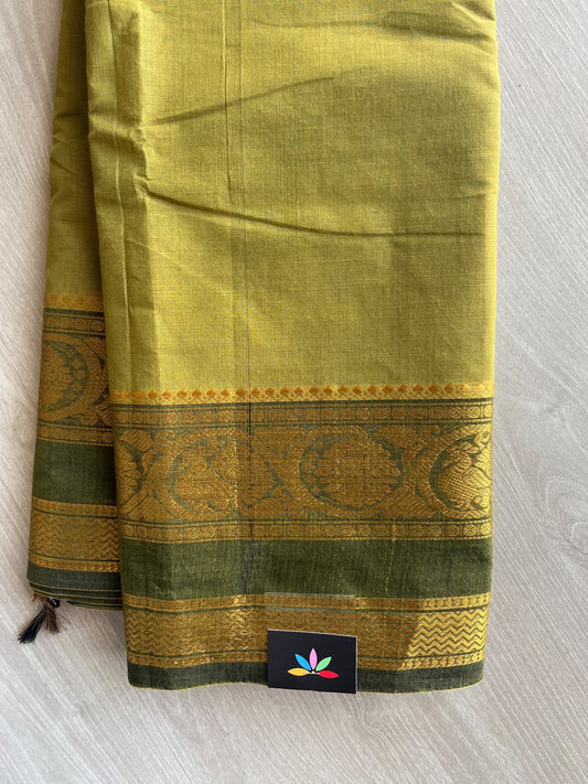 Linden Green Zari Border Chettinad Cotton Saree - 37338