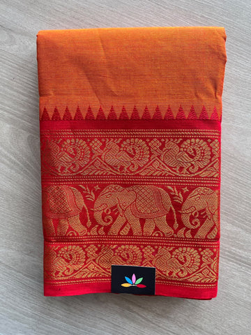 Rust Orange Zari Border Chettinad Cotton Saree - 37339