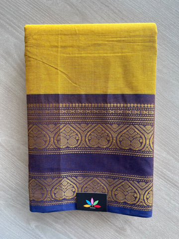 Mustard Yellow Zari Border Chettinad Cotton Saree - 37342