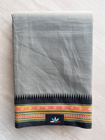Pewter Grey Thread Border Chettinad Cotton Saree - 37343