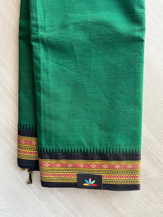 Forest Green Thread Border Chettinad Cotton Saree - 37346
