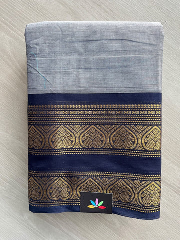 Cloud Grey Zari Border Chettinad Cotton Saree - 37347
