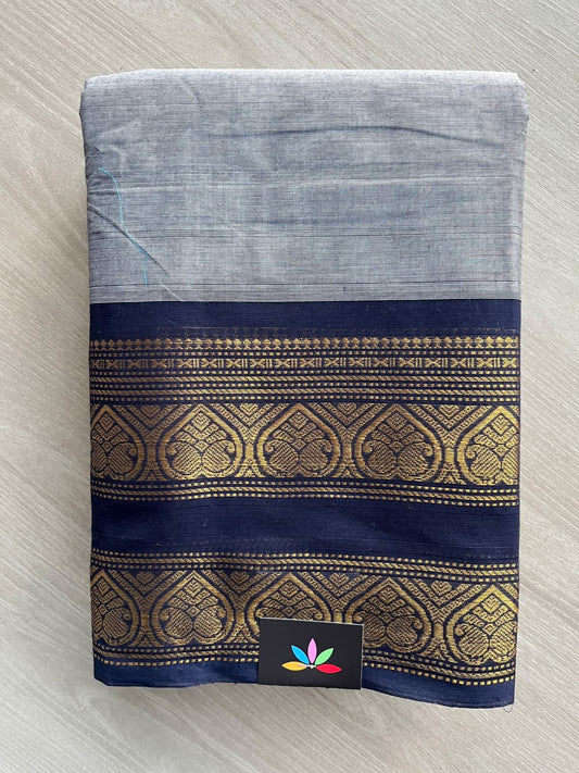 Cloud Grey Zari Border Chettinad Cotton Saree - 37347